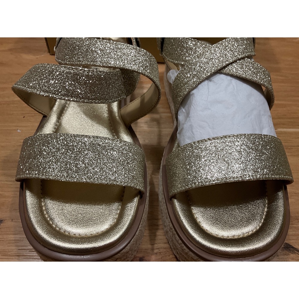 Michael Kors Gold Glitter Espadrille Platform Sandals MV24L Mens 7M - Picture 6 of 8